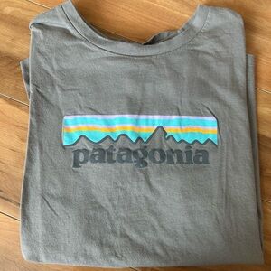 Patagonia Gray Tee with Colorful Stripe Graphic